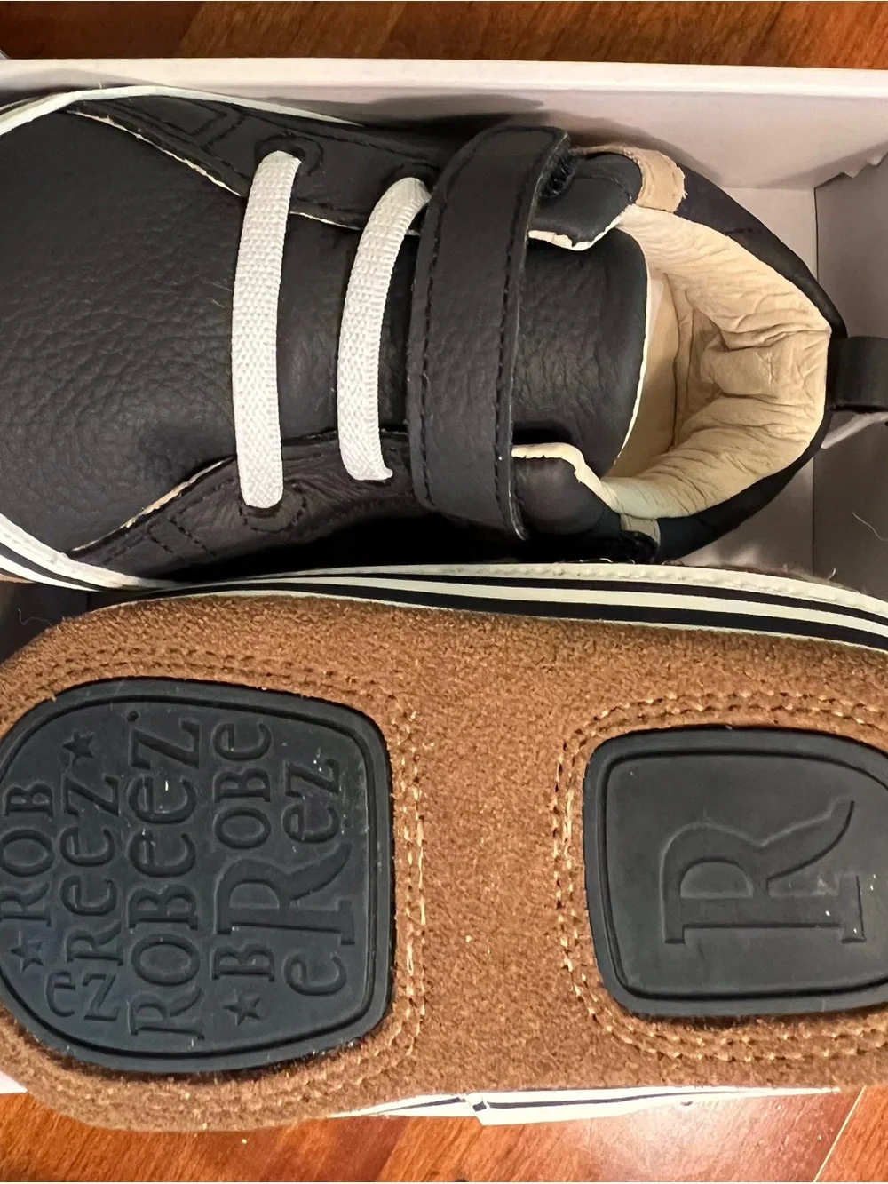 Robeez Navy and Tan First Kicks Baby Shoes